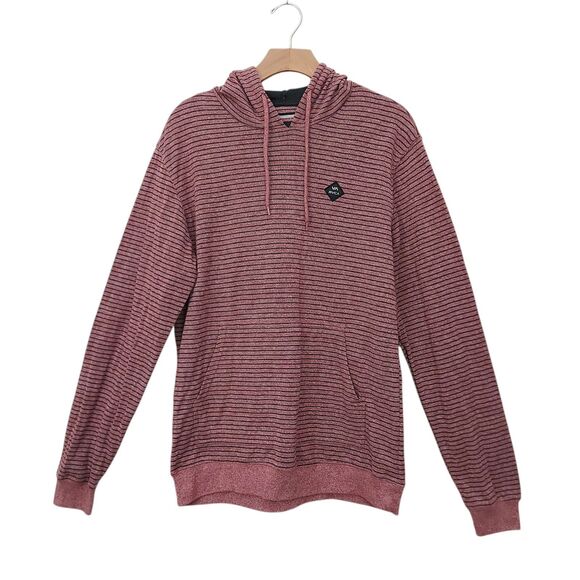 RVCA Hoodie Mens Medium Red Regular Fit Stripes Lightweight Outdoor Travel - Picture 1 of 12